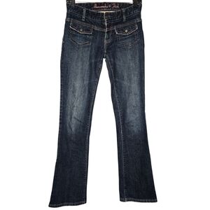 Vtg Abercrombie Low Rise Flare Bootcut Jeans Front Pocket Pink Stitching 90s Y2K